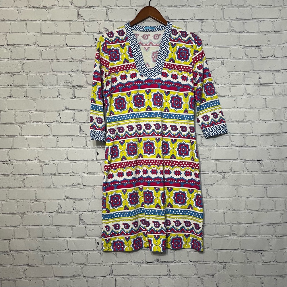 J. McLaughlin Gisel Catalina Cloth Dress Sz M Geometric Lightweight Spandex Knit